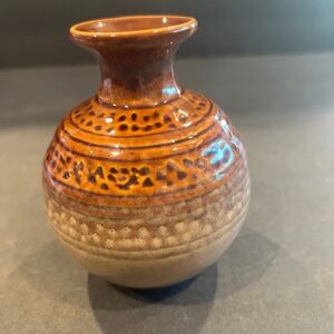 Vintage 1990’s Brown Glazed Art Pottery Short Round Bud Vase